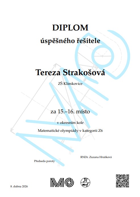 Skvělá reprezentace našich žáků v okresním kole Matematické olympiády!